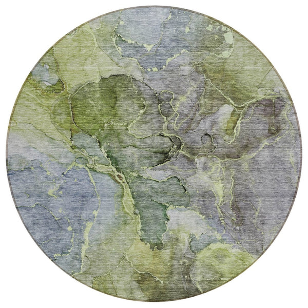HomeRoots 5' Olive Green and Gray Abstract Area Rug - Washable, Durable for Indoor and Outdoor Use, Easy Care 8' Round 581769