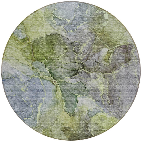 Homeroots 3' Navy Blue And Beige Abstract Washable Area Rug For Indoor And Outdoor Spaces, Durable Design 8' Round Polyester 581769