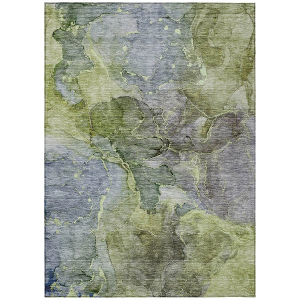 HomeRoots 5' Olive Green and Gray Abstract Area Rug - Washable, Durable for Indoor and Outdoor Use, Easy Care 8' X 10' 581770