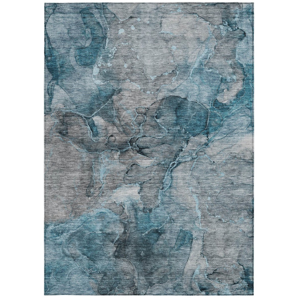 Homeroots 3' Navy Blue And Beige Abstract Washable Area Rug For Indoor And Outdoor Spaces, Durable Design 3' X 5' Polyester 581773