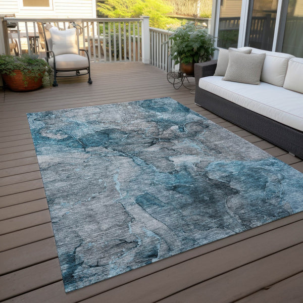 Homeroots 3' Navy Blue And Beige Abstract Washable Area Rug For Indoor And Outdoor Spaces, Durable Design 3' X 5' Polyester 581773