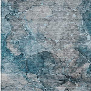 Homeroots 3' Navy Blue And Beige Abstract Washable Area Rug For Indoor And Outdoor Spaces, Durable Design 3' X 5' Polyester 581773