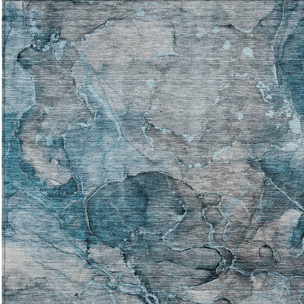 Homeroots 3' Navy Blue And Beige Abstract Washable Area Rug For Indoor And Outdoor Spaces, Durable Design 3' X 5' Polyester 581773