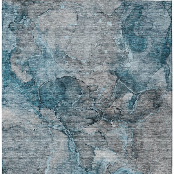 Homeroots 3' Navy Blue And Beige Abstract Washable Area Rug For Indoor And Outdoor Spaces, Durable Design 5' X 8' Polyester 581774