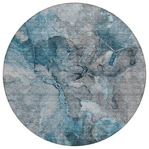 HomeRoots 5' Teal Blue and Navy Abstract Area Rug - Stylish, Washable, Perfect for Indoor and Outdoor Spaces 8' Round 581775