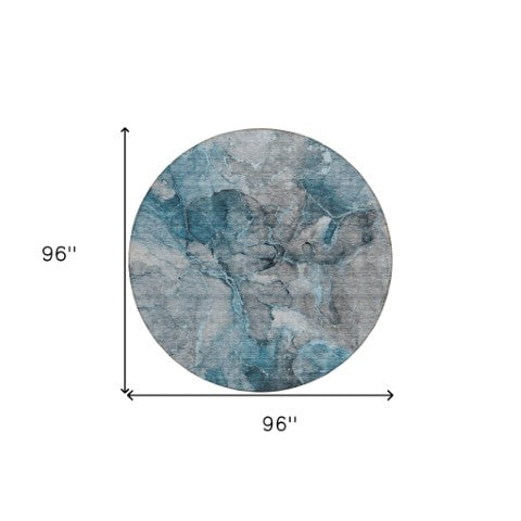 Homeroots 3' Navy Blue And Beige Abstract Washable Area Rug For Indoor And Outdoor Spaces, Durable Design 8' Round Polyester 581775