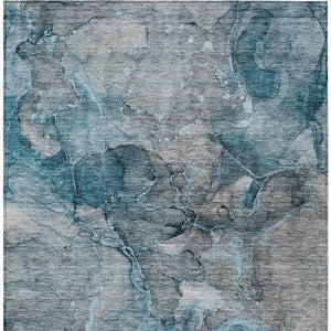 Homeroots 3' Navy Blue And Beige Abstract Washable Area Rug For Indoor And Outdoor Spaces, Durable Design 9' X 12' Polyester 581777