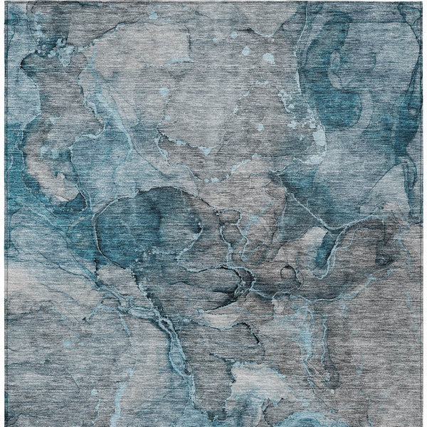 Homeroots 3' Navy Blue And Beige Abstract Washable Area Rug For Indoor And Outdoor Spaces, Durable Design 9' X 12' Polyester 581777