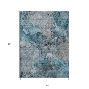 Homeroots 3' Navy Blue And Beige Abstract Washable Area Rug For Indoor And Outdoor Spaces, Durable Design 10' X 14' Polyester 581778