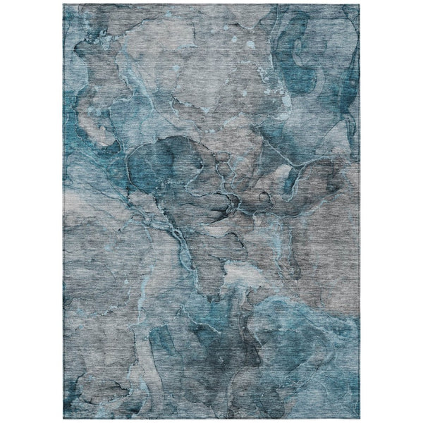 HomeRoots 5' Teal Blue and Navy Abstract Area Rug - Stylish, Washable, Perfect for Indoor and Outdoor Spaces 10' X 14' 581778