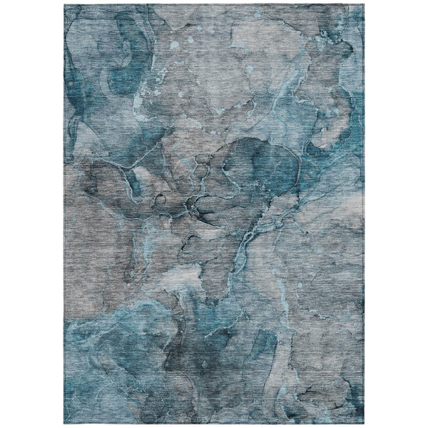 Homeroots 3' Navy Blue And Beige Abstract Washable Area Rug For Indoor And Outdoor Spaces, Durable Design 10' X 14' Polyester 581778
