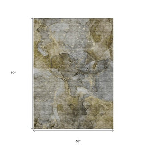 Homeroots 3' Navy Blue And Beige Abstract Washable Area Rug For Indoor And Outdoor Spaces, Durable Design 3' X 5' Polyester 581779