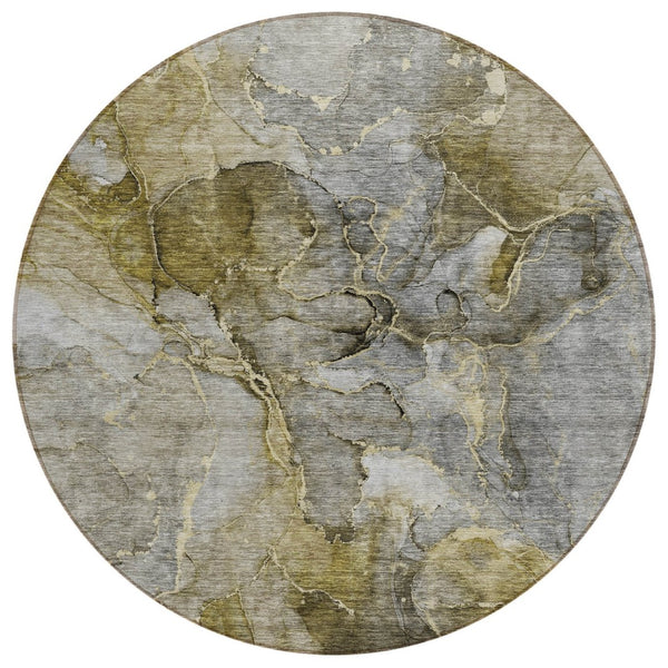 HomeRoots 5' Versatile Taupe Brown and Gray Abstract Washable Area Rug for Indoor/Outdoor Spaces 8' Round 581781