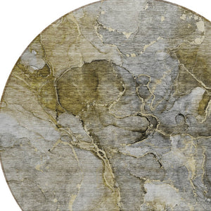 Homeroots 3' Navy Blue And Beige Abstract Washable Area Rug For Indoor And Outdoor Spaces, Durable Design 8' Round Polyester 581781