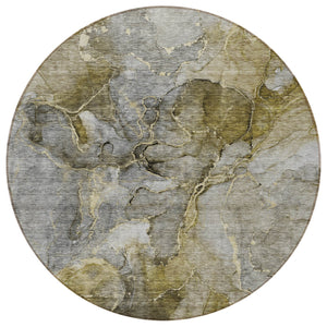 Homeroots 3' Navy Blue And Beige Abstract Washable Area Rug For Indoor And Outdoor Spaces, Durable Design 8' Round Polyester 581781