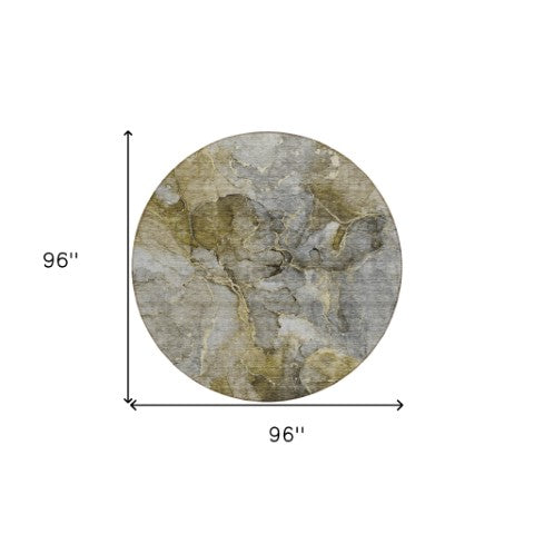 Homeroots 3' Navy Blue And Beige Abstract Washable Area Rug For Indoor And Outdoor Spaces, Durable Design 8' Round Polyester 581781