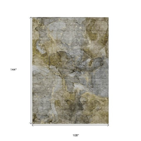 Homeroots 3' Navy Blue And Beige Abstract Washable Area Rug For Indoor And Outdoor Spaces, Durable Design 9' X 12' Polyester 581783