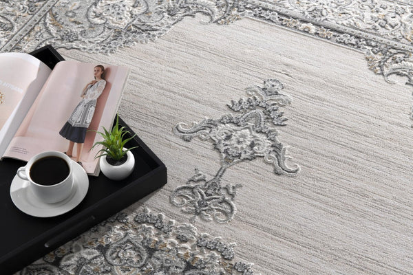 HomeRoots 9' x 12' Gray Abstract Area Rug - Plush, Durable, Stain-Resistant Design for Modern Living Spaces 581785