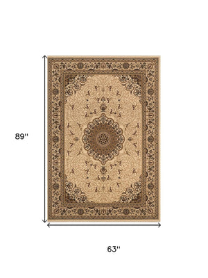 HomeRoots 5' X 7' Beige Abstract Area Rug - Plush Comfort, Stain Resistant, Modern Design for High-Traffic Spaces 581791