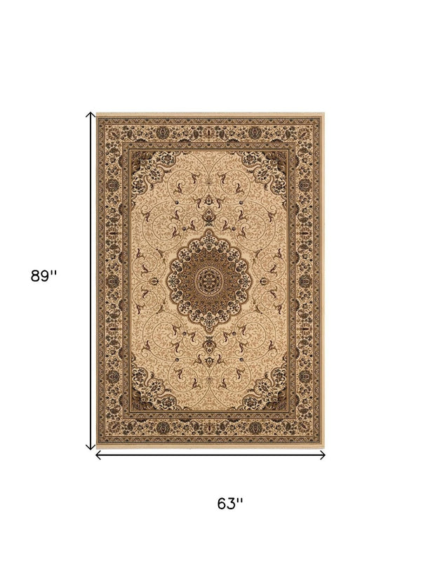 HomeRoots 5' X 7' Beige Abstract Area Rug - Plush Comfort, Stain Resistant, Modern Design for High-Traffic Spaces 581791
