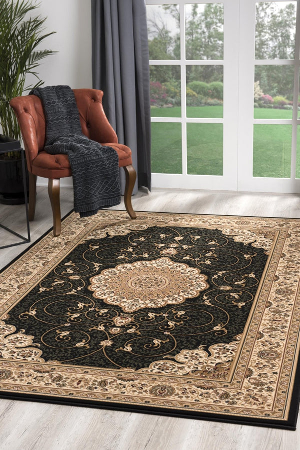 HomeRoots 5' X 7' Beige Abstract Area Rug - Plush Comfort, Stain Resistant, Modern Design for High-Traffic Spaces 581791