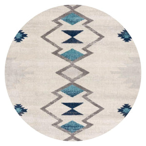 HomeRoots 8' Abstract Round Rug in Beige, Blue & Brown - Modern, Durable, Stain-Resistant Design for Any Room! 581793