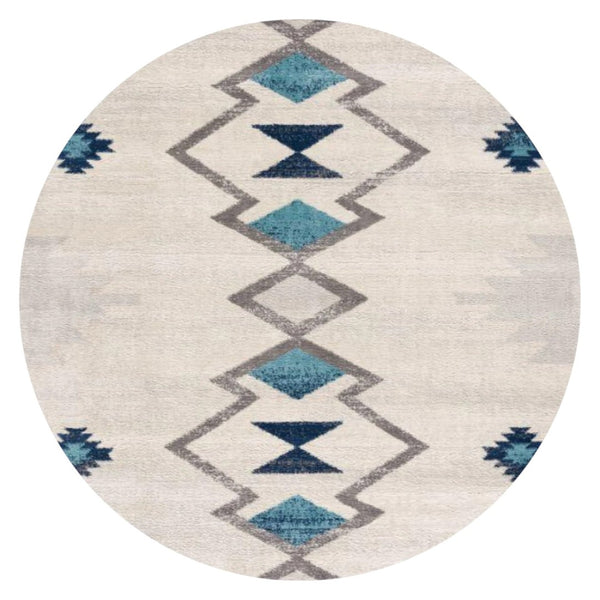 HomeRoots 8' Abstract Round Rug in Beige, Blue & Brown - Modern, Durable, Stain-Resistant Design for Any Room! 581793
