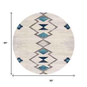 HomeRoots 8' Abstract Round Rug in Beige, Blue & Brown - Modern, Durable, Stain-Resistant Design for Any Room! 581793