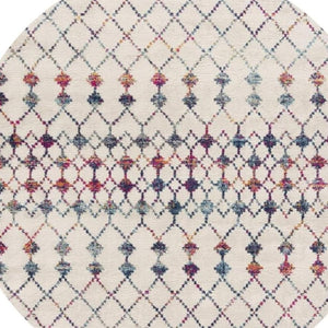 HomeRoots 8' Modern Beige and Blue Abstract Round Rug - Soft, Stain-Resistant, Durable Design for Any Space! 581795