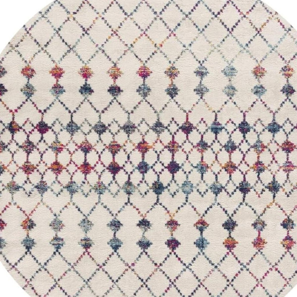 HomeRoots 8' Modern Beige and Blue Abstract Round Rug - Soft, Stain-Resistant, Durable Design for Any Space! 581795