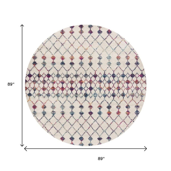 HomeRoots 8' Modern Beige and Blue Abstract Round Rug - Soft, Stain-Resistant, Durable Design for Any Space! 581795