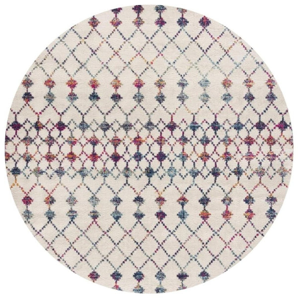 HomeRoots 8' Modern Beige and Blue Abstract Round Rug - Soft, Stain-Resistant, Durable Design for Any Space! 581795