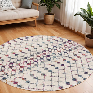 HomeRoots 8' Modern Beige and Blue Abstract Round Rug - Soft, Stain-Resistant, Durable Design for Any Space! 581795