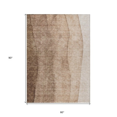 Homeroots 3' Brown And Beige Ombre Washable Indoor Outdoor Area Rug – Stylish, Durable, And Versatile Design 5' X 8' Polyester 581799