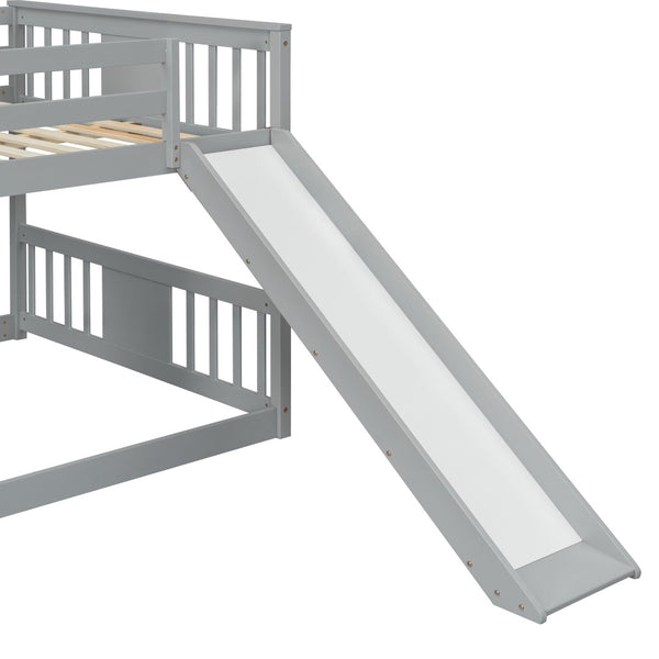 English Elm Full Over Kids Bunk Bed with Built-in Slide Ladder Pine Frame Gray Finish LT100208AAE