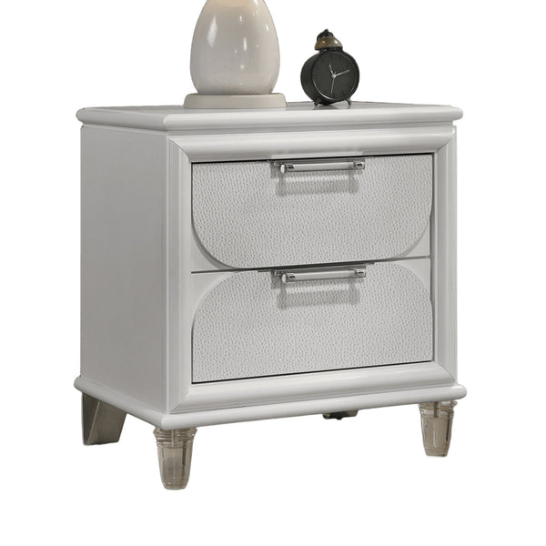 English Elm Contemporary Glam Nightstand with Acrylic Handles and Embossed Panels, Felt-Lined Drawer, Dovetailed Craftsmanship White 26 L x 20 W x 25 H B2741P353118