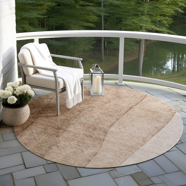 Homeroots 3' Brown And Beige Ombre Washable Indoor Outdoor Area Rug – Stylish, Durable, And Versatile Design 8' Round Polyester 581800