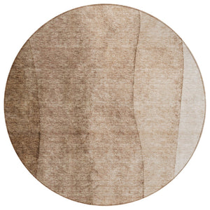 HomeRoots 5' Durable Brown and Beige Ombre Area Rug - Stylish Washable Design for Indoor and Outdoor Spaces 8' Round 581800