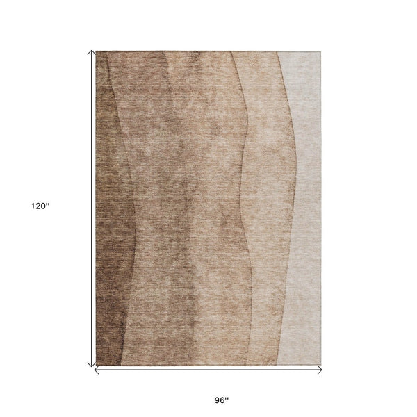 HomeRoots 5' Durable Brown and Beige Ombre Area Rug - Stylish Washable Design for Indoor and Outdoor Spaces 8' X 10' 581801