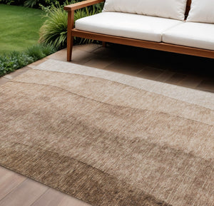 HomeRoots 5' Durable Brown and Beige Ombre Area Rug - Stylish Washable Design for Indoor and Outdoor Spaces 10' X 14' 581803
