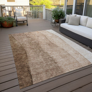 Homeroots 3' Brown And Beige Ombre Washable Indoor Outdoor Area Rug – Stylish, Durable, And Versatile Design 10' X 14' Polyester 581803