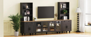 English Elm On-Trend Farmhouse Entertainment Center For Tvs Up To 70" With Adjustable Shelves & Glass Doors N721S000041B