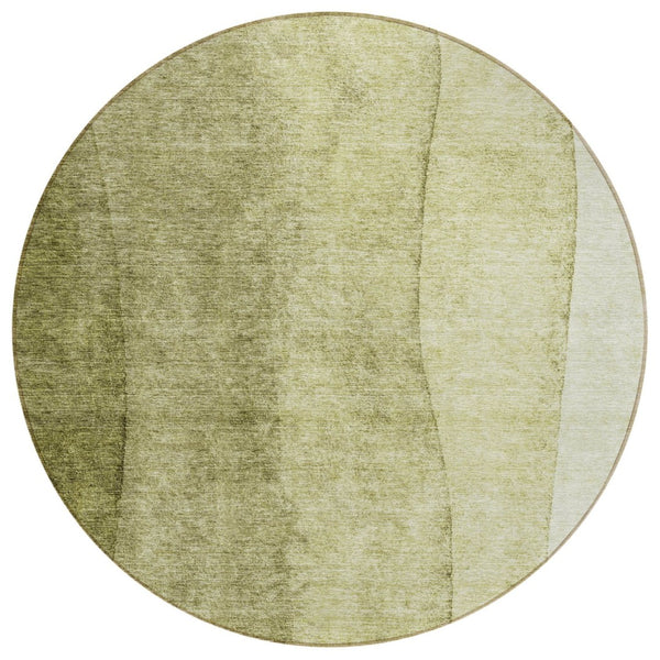 HomeRoots 5' Ombre Indoor Outdoor Area Rug in Olive and Artichoke Green – Durable, Washable, Stylish Solution! 8' Round 581812