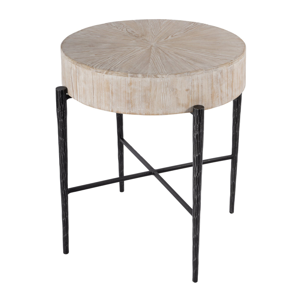 Butler Specialty Akemi Round Wood And Iron Side Table - Contemporary Drum Design For Modern Living Spaces Light Brown Iron,Mango Solids 5818140-butler