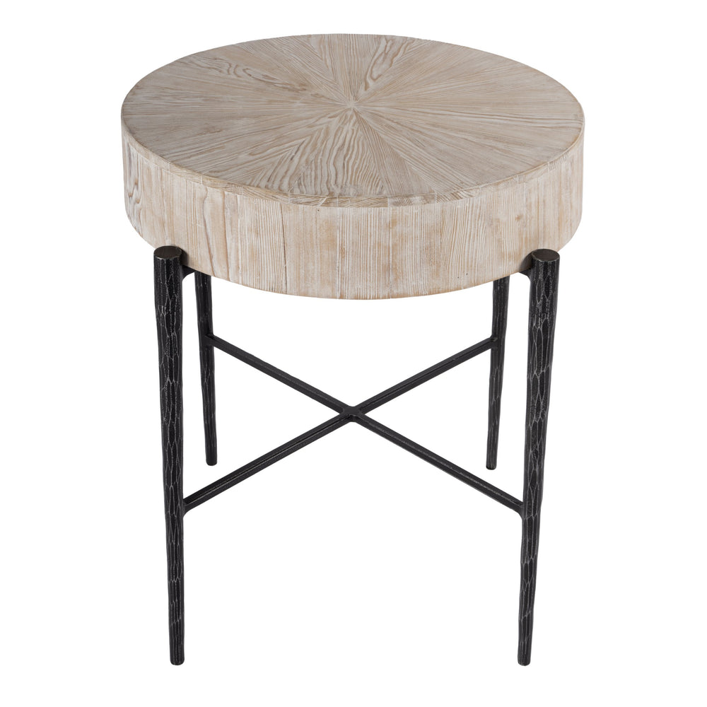 Butler Specialty Akemi Round Wood And Iron Side Table - Contemporary Drum Design For Modern Living Spaces Light Brown Iron,Mango Solids 5818140-butler