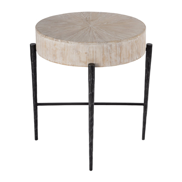 Butler Specialty Akemi Round Wood And Iron Side Table - Contemporary Drum Design For Modern Living Spaces Light Brown Iron,Mango Solids 5818140-butler