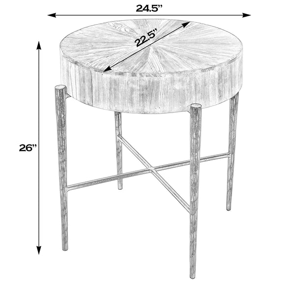 Butler Specialty Akemi Round Wood And Iron Side Table - Contemporary Drum Design For Modern Living Spaces Light Brown Iron,Mango Solids 5818140-butler