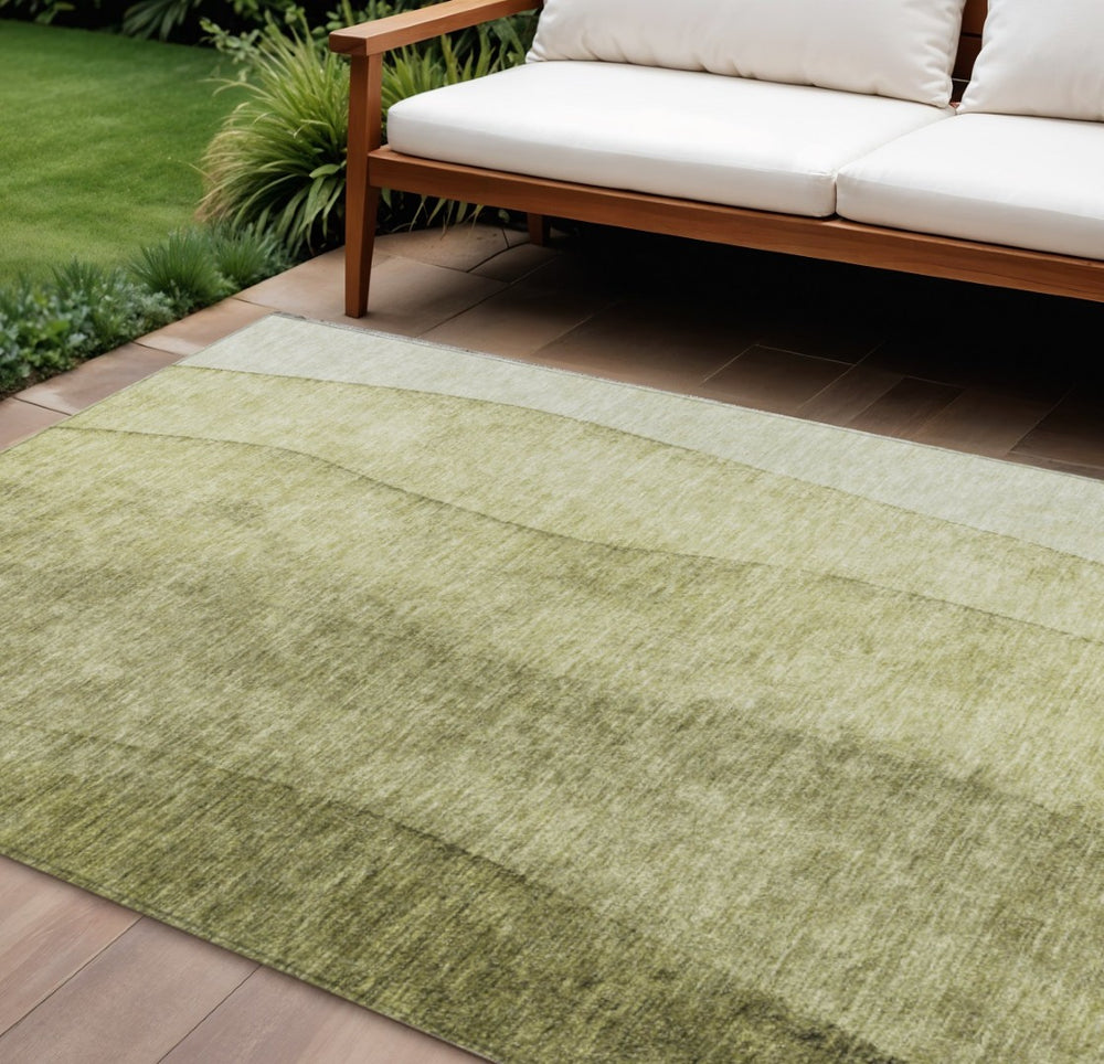 HomeRoots 5' Ombre Indoor Outdoor Area Rug in Olive and Artichoke Green – Durable, Washable, Stylish Solution! 10' X 14' 581815