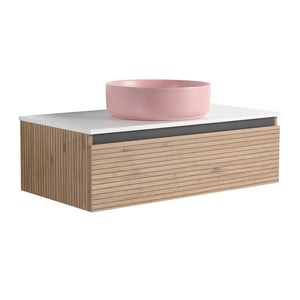 English Elm 36'' Floating Wall Mounted Vanity with Art Ceramic Vessel Sink and Soft Close Drawer W999S00364