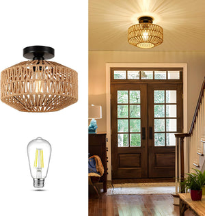 English Elm Boho Light Fixtures - Mini Rattan Chandelier With Dimmable Led Bulb For Stylish Ceiling Lighting Decor W2738P185431